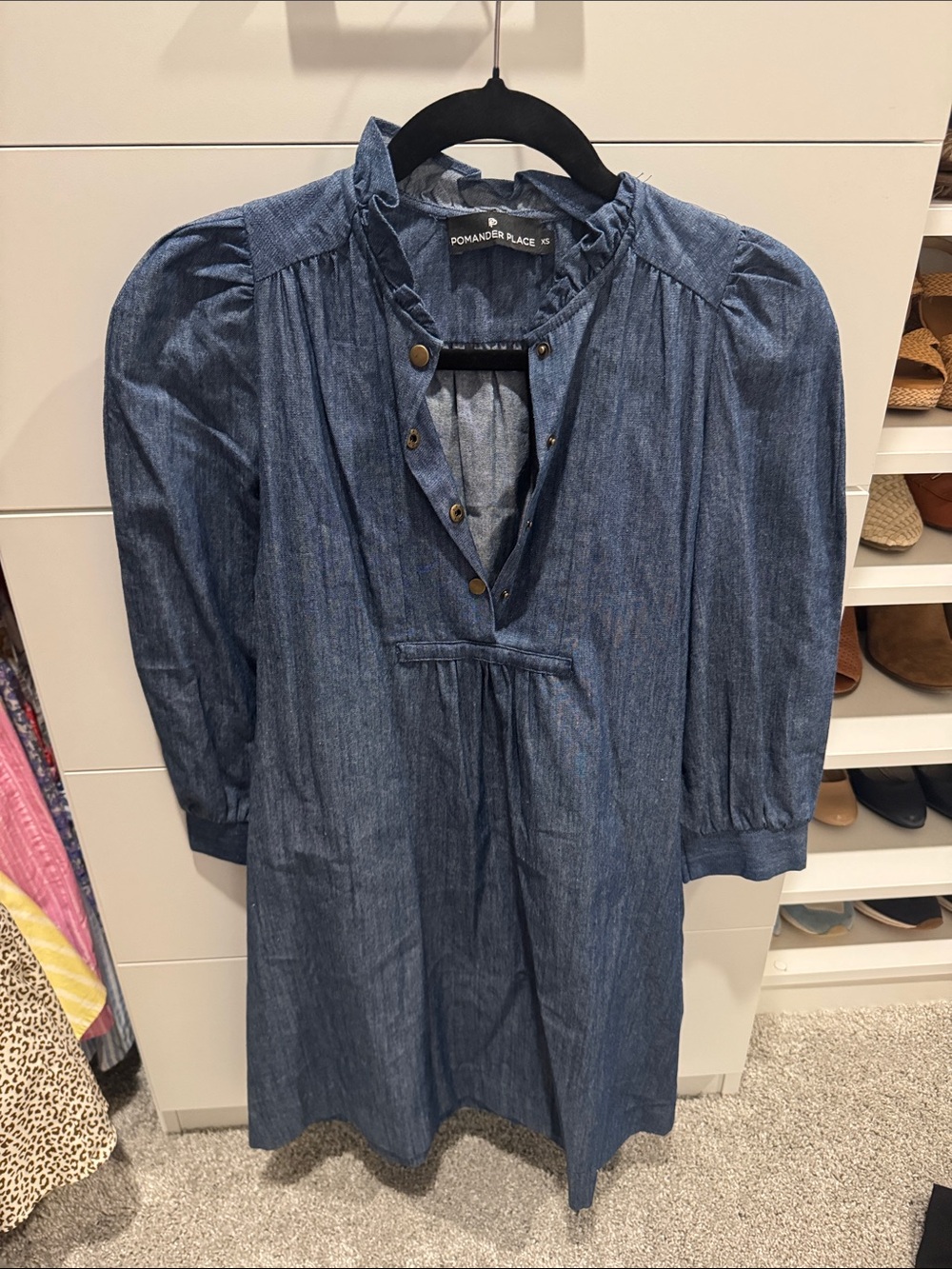 Pomander Place Denim-Effect Long Sleeve Tunic Dress - Blue